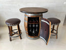 Oak Barrel Pub Table Set, Counter Height Wood Glass Top, Cabinet Storage, Bar Stools, Home Bar, Man Cave - Handmade from Family Business