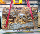 Fusion Blue Bookmatching Marble Slabs Polished - Full Truckload red straps holding the slab
