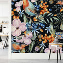 Dark Wallpaper with Berries and Birds