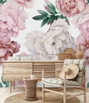 Gentle Peonies on White Background Wallpaper