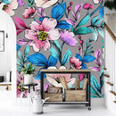 Voguish Grey Wallpaper with Pink Flowers Tasteful
