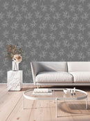 Contemporary Grey Wallpaper with Leaves Pattern Tasteful