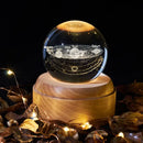 Galaxy crystal ball music box bedroom rotating wooden light glow