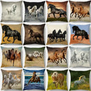 Galloping horse pillowcase vibrant linen cushion cover living room