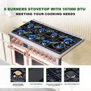48" Freestanding Custom Gas Range with 8 Sealed Burners Cooktop, Rapid Convection Oven, Natural Gas/LP Convertible