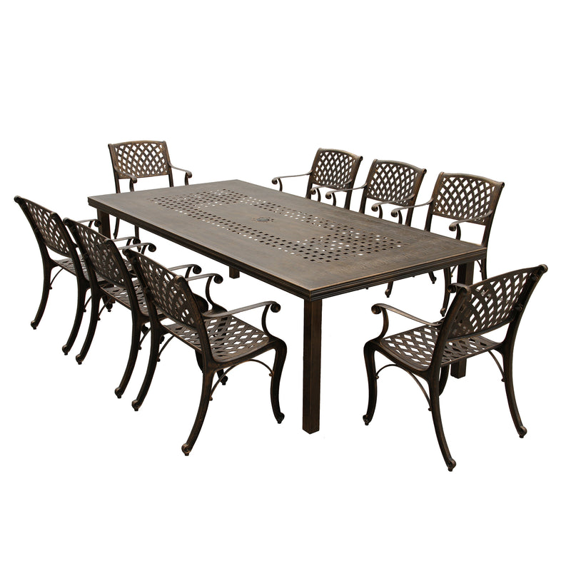 Outdoor Aluminum 9pc Rectangular Patio Dining Set with Eight Chairs