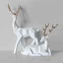 Geometric black & white deer sculpture living room decor with gold antlers