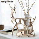 Geometric black & white deer sculpture living room decor with gold antlers