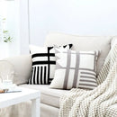Geometric black & white embroidered burlap cushion cover living room