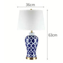 Geometric blue ceramic bedside table lamp for bedroom with gold base