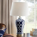 Geometric blue ceramic bedside table lamp for bedroom with gold base