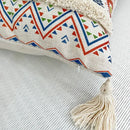 Geometric bohemian pillow case mustard yellow tassels living room