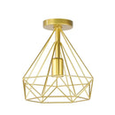 Geometric cage iron ceiling light fixture dining room exposed bulb