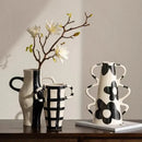 Geometric check pattern white & black ceramic vase living room decor