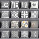 Geometric floral print gray & white pillow case living room decor