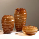Geometric frosted glass amber vase set – living room decor