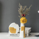 Geometric gold striped white ceramic vase for living room hydroponics