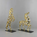 Geometric golden horse metal sculpture living room decor