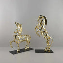Geometric golden horse metal sculpture living room decor