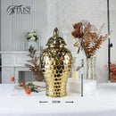 Geometric golden porcelain jar living room white & gold mosaic storage