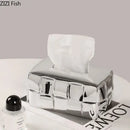Geometric grain silver check ceramic tissue box desktop organizer bedroom