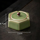 Geometric green ceramic ashtray with lid – office desk decor