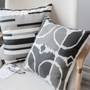 Geometric grey embroidered cotton pillow cover living room decor
