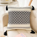 Geometric jacquard tassel cushion cover living room blue diamond decor