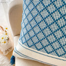 Geometric jacquard tassel cushion cover living room blue diamond decor