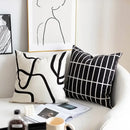 Geometric line embroidered suede pillowcase black & white living room