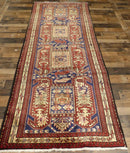 Geometric Meshkin Persian Vintage Runner Rug Handmade Wool Carpet - 4'0"x 10'4"