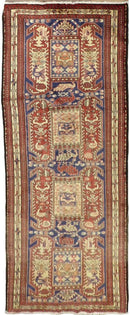 Geometric Meshkin Persian Vintage Runner Rug Handmade Wool Carpet - 4'0"x 10'4"