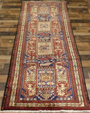 Geometric Meshkin Persian Vintage Runner Rug Handmade Wool Carpet - 4'0"x 10'4"