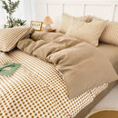 Geometric pink & white gingham ruffled quilt cover set bedroom