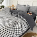 Geometric pink & white gingham ruffled quilt cover set bedroom