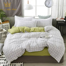 Geometric pink & white gingham ruffled quilt cover set bedroom