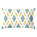Geometric striped curved rectangle pillows yellow & teal living room