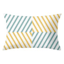 Geometric striped curved rectangle pillows yellow & teal living room