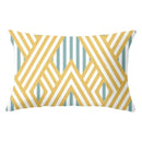 Geometric striped curved rectangle pillows yellow & teal living room