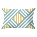 Geometric striped curved rectangle pillows yellow & teal living room