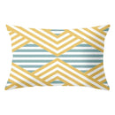 Geometric striped curved rectangle pillows yellow & teal living room