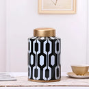Geometric stripes black & white ceramic storage jar living room decor