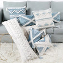 Geometric tassel tufted light blue & white star pillow covers living room