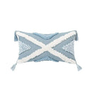 Geometric tassel tufted light blue & white star pillow covers living room