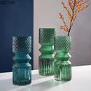 Geometric teal & green crystal clear glass vase set living room decor