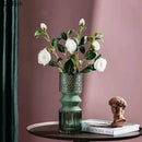 Geometric teal & green crystal clear glass vase set living room decor