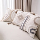 Geometric tufted beige & cream cushion cover living room tassel trim