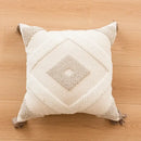 Geometric tufted beige & cream cushion cover living room tassel trim