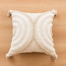 Geometric tufted beige & cream cushion cover living room tassel trim