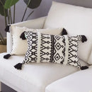 Geometric tufted black & white cushion cover living room tassel decor
